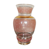 Pink vintage vase, gilded and white plumetis