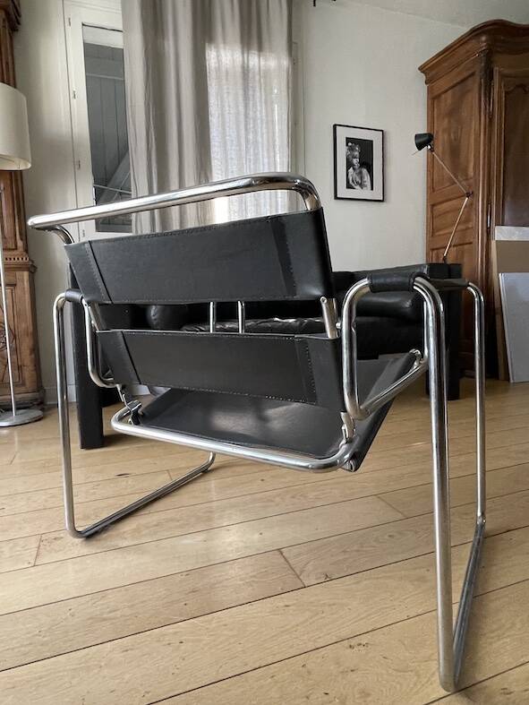 Lot de 2 Fauteuils cuir noir inspiration Wassily