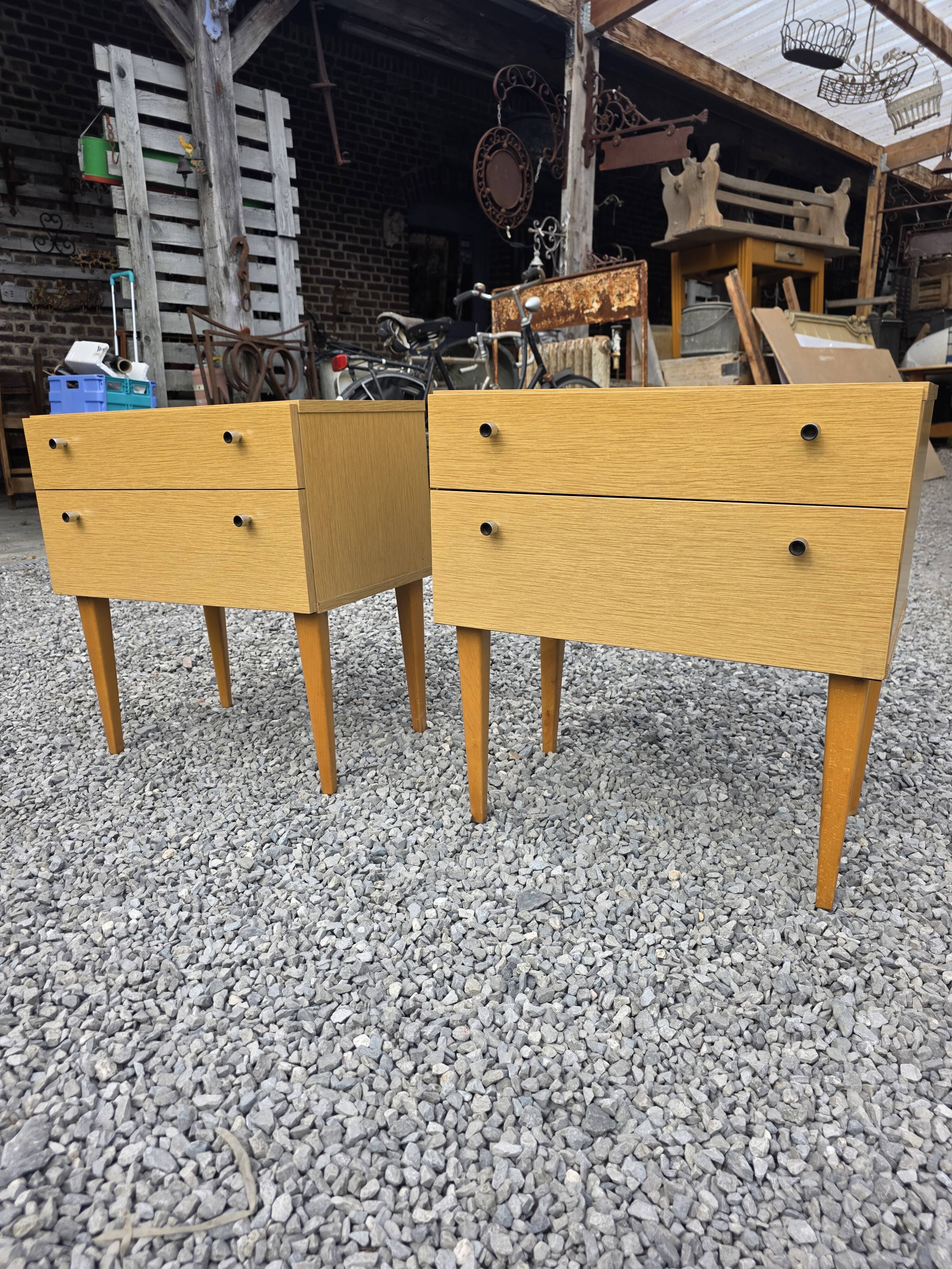 Pair of Scandinavian oak bedside tables from the 1960s.