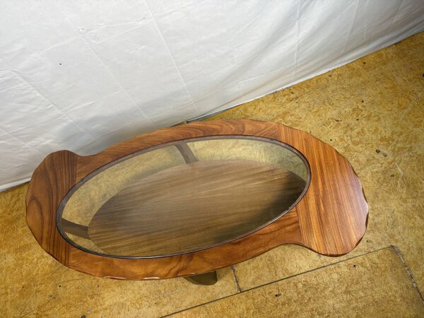 Table basse organique en teck et verre, années 1960