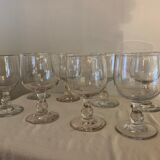 8 old red wine glasses with blown and bubbled glass walk