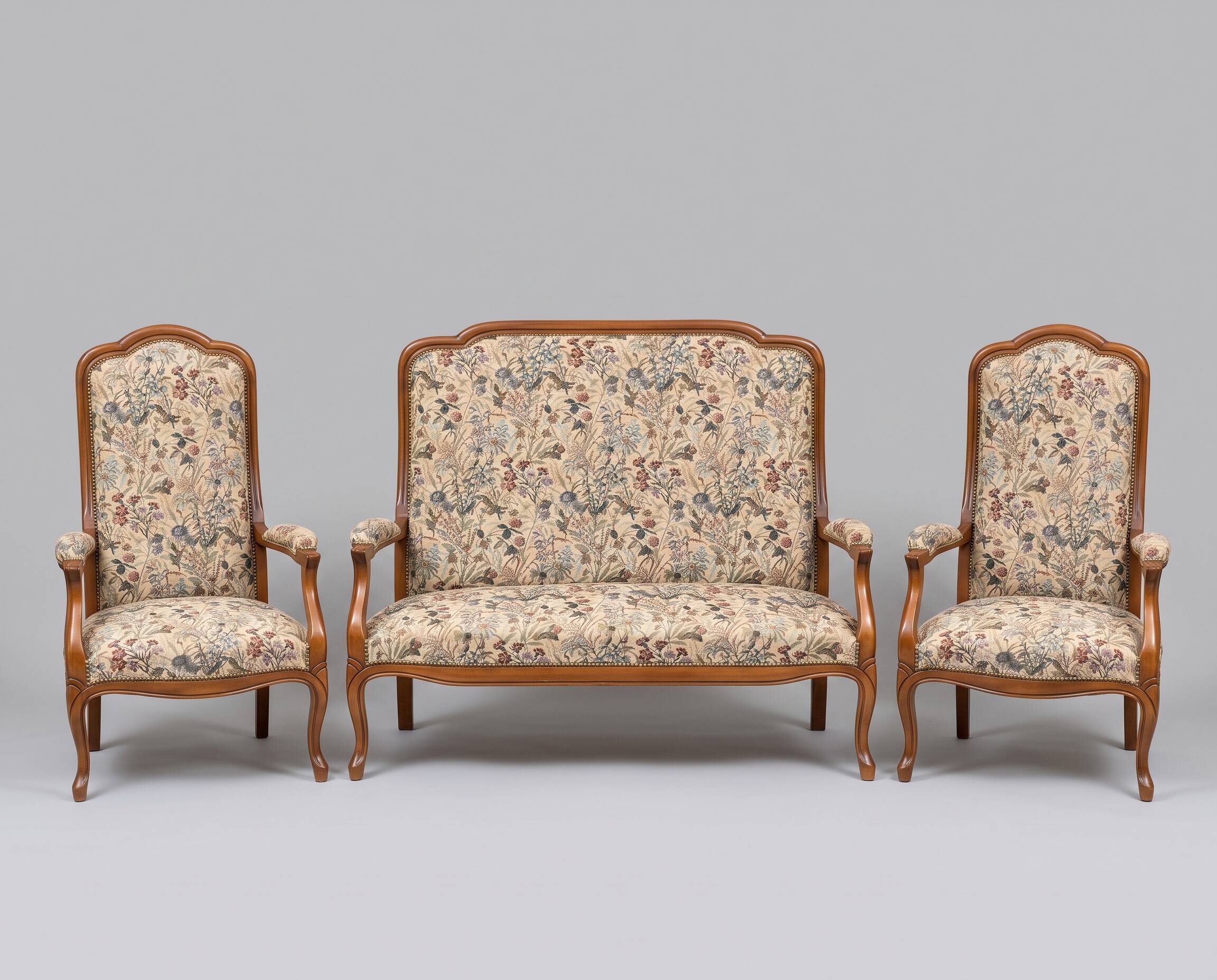 Salon style Louis XV complet en bois massif – Canapé + 2 fauteuils - très bon état