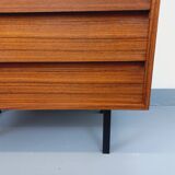Vintage Scandinavian modernist chest of drawers in rosewood and black metal.