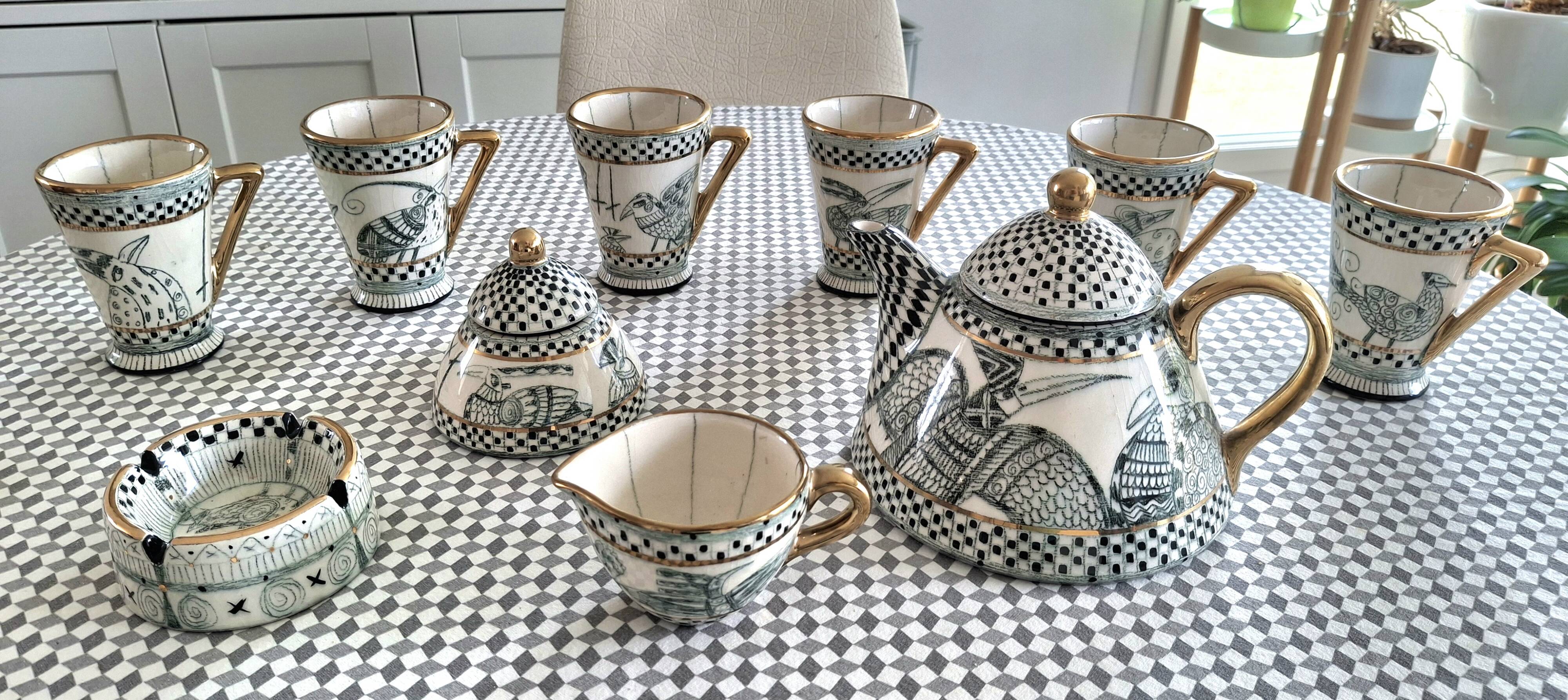 Art ceramic coffee/tea service by linda hojem (1999) - 10 pieces