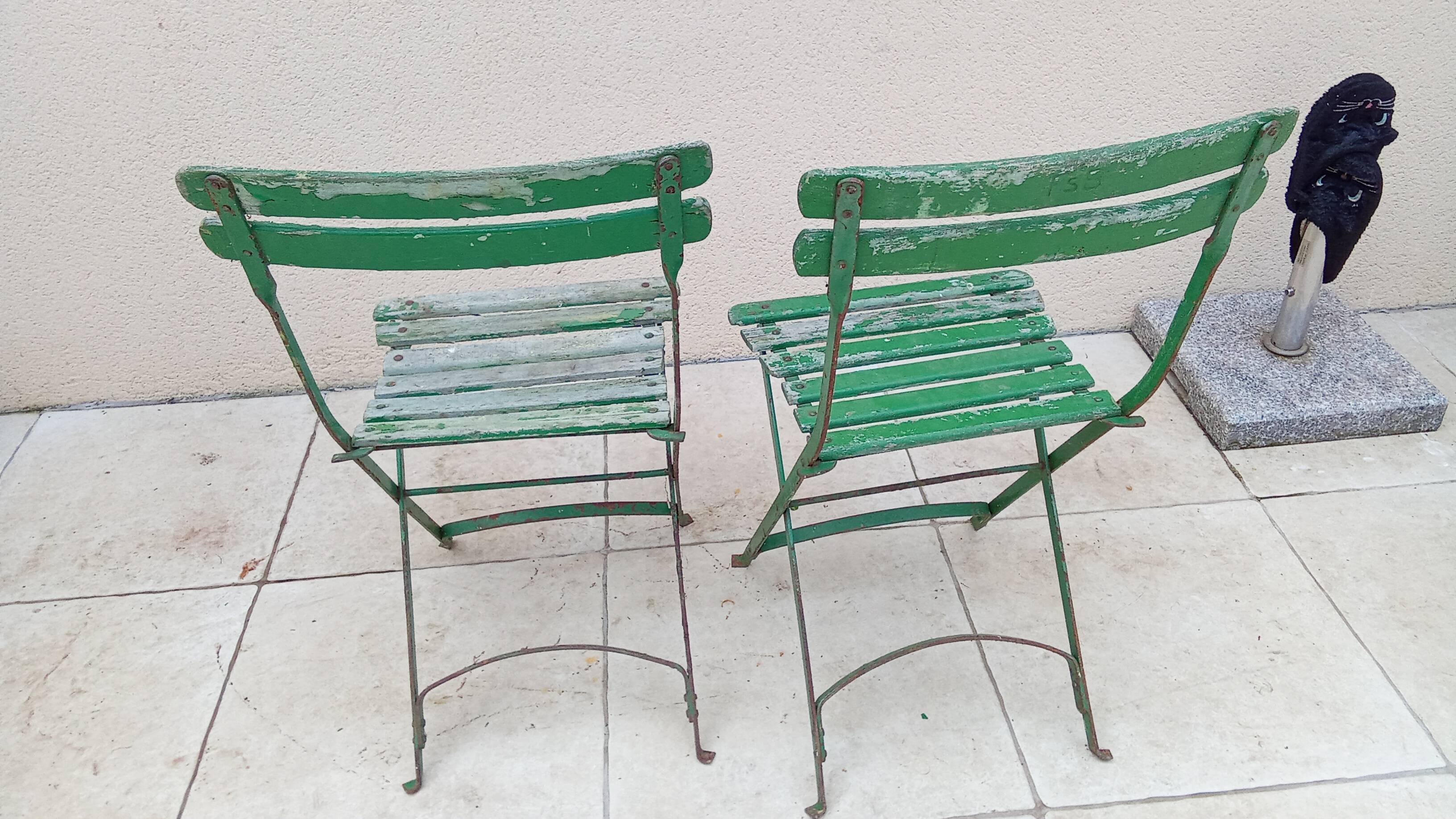 Paire de chaises de bistrot jardin pliable ancienne