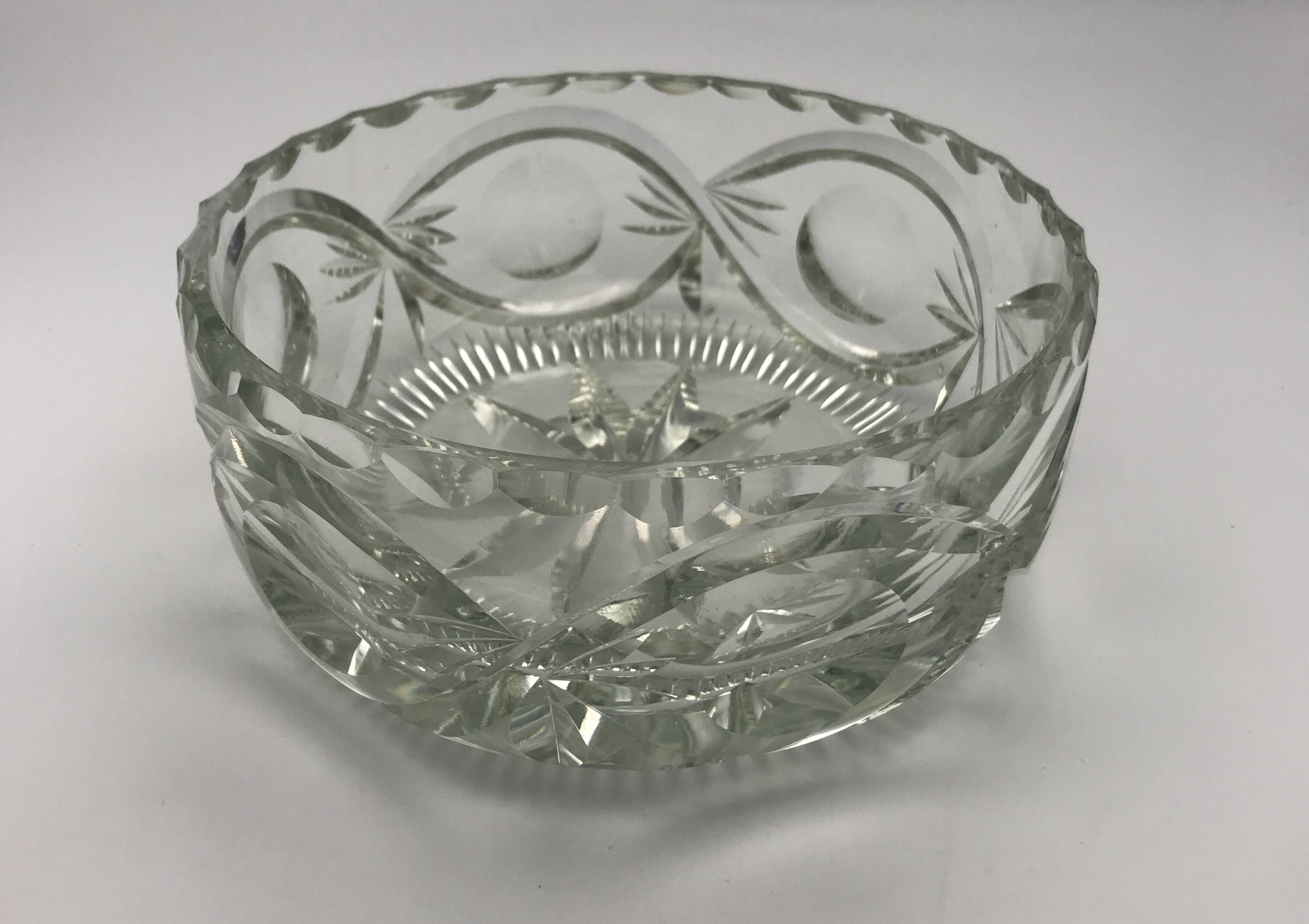 FRUIT CUTTER, SALAD BOWL in Solid CRYSTAL decorated with Hand-Cut PATTERNS