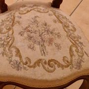 Pair of Louis XV chairs – carved wood & antique upholstery – late 19th century