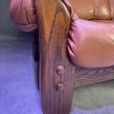 Brutalist style wood and leather sofa