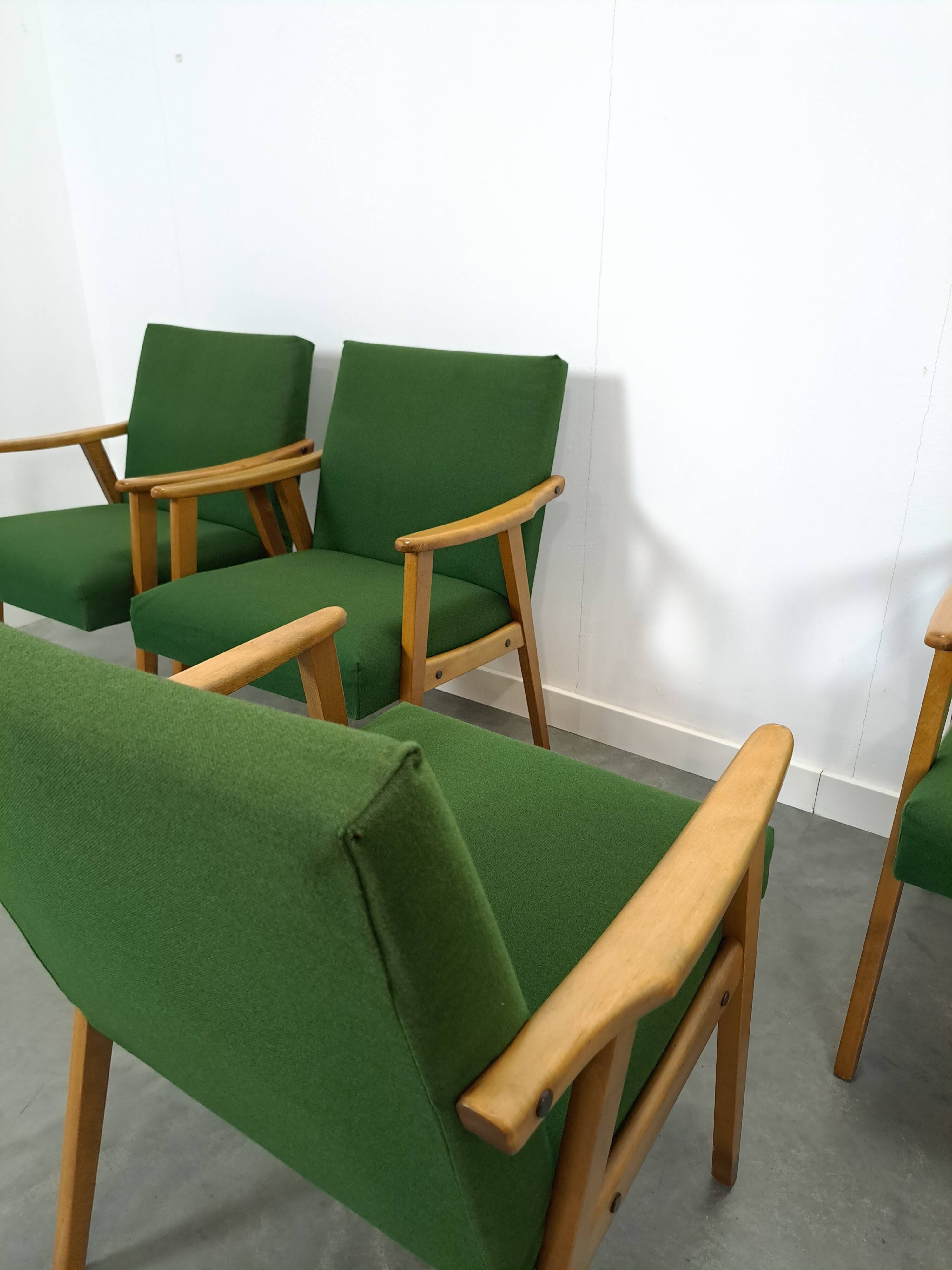 Set of 6 groene eetkamerstoelen met beukenhout