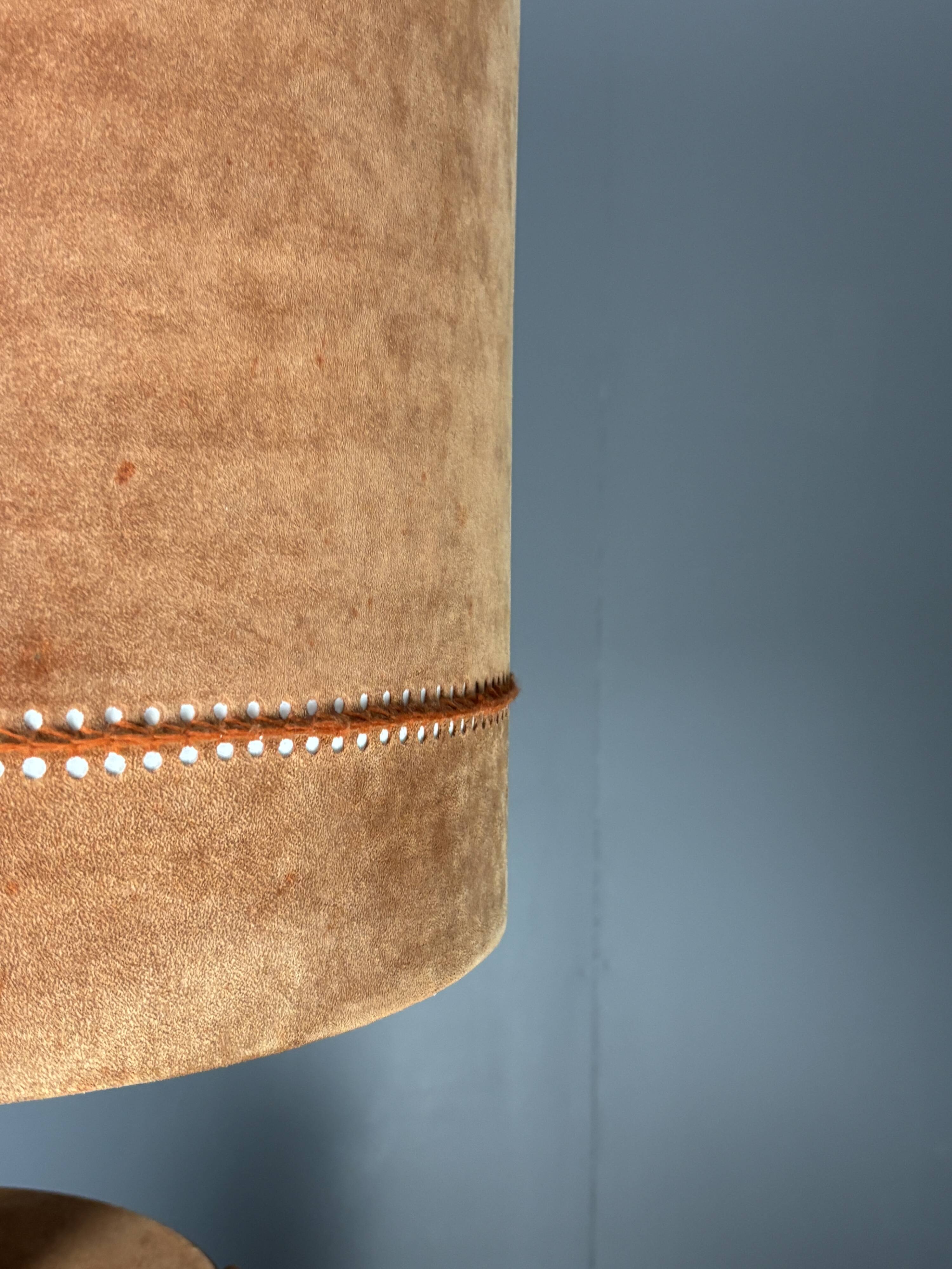 Midcentury XL ( 82 cm ) imposing terracotta suede table lamp. 1970s