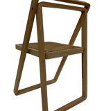 set of four mid century modern folding chairs, wood and webbing chair, italy 1970s design