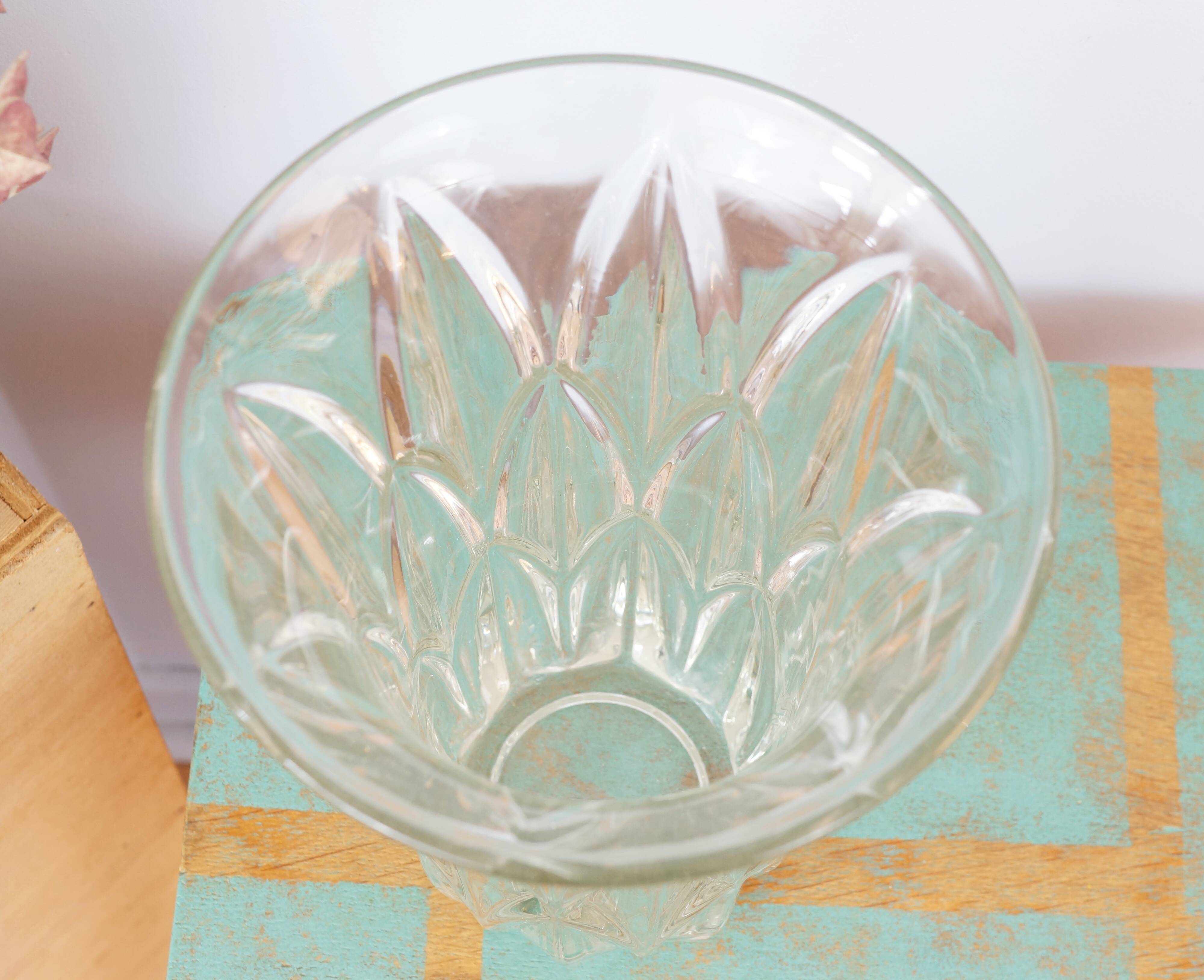 Large art deco style molded glass vase, foliage pattern