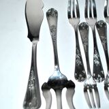 Vintage fish cutlery set 8 forks + 8 knives + deetjen rocaille louis xv service n°25