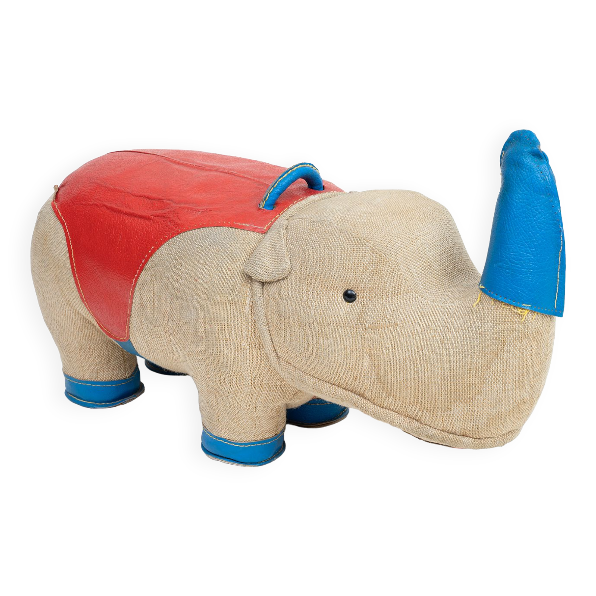 Vintage rhino therapeutic toy by Renate Müller for H. Josef Leven, Sonneberg, 1960s