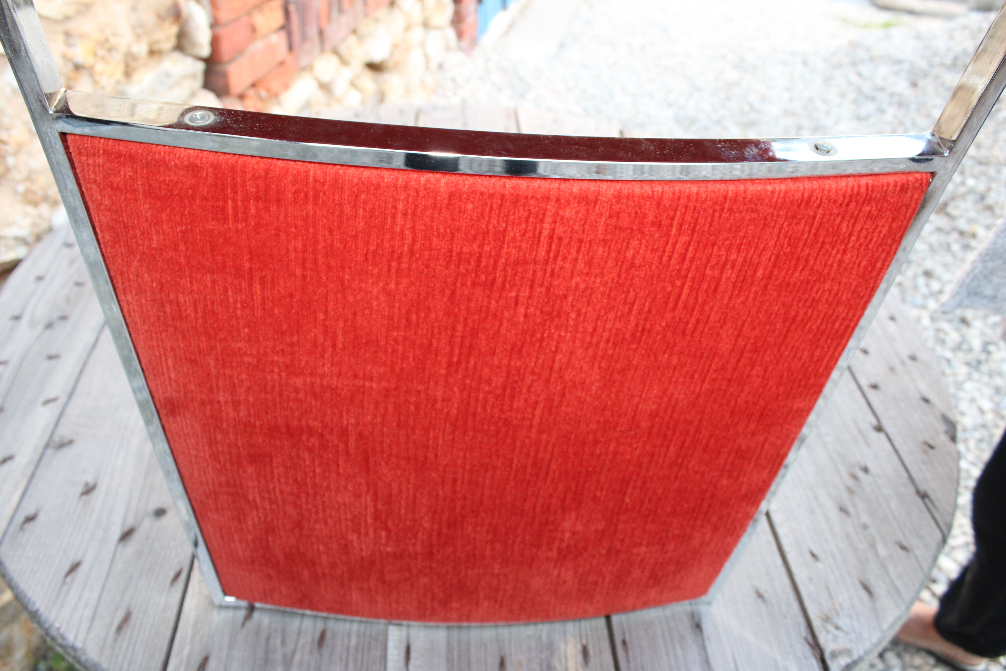 4 Chrome chairs in vintage orange velvet
