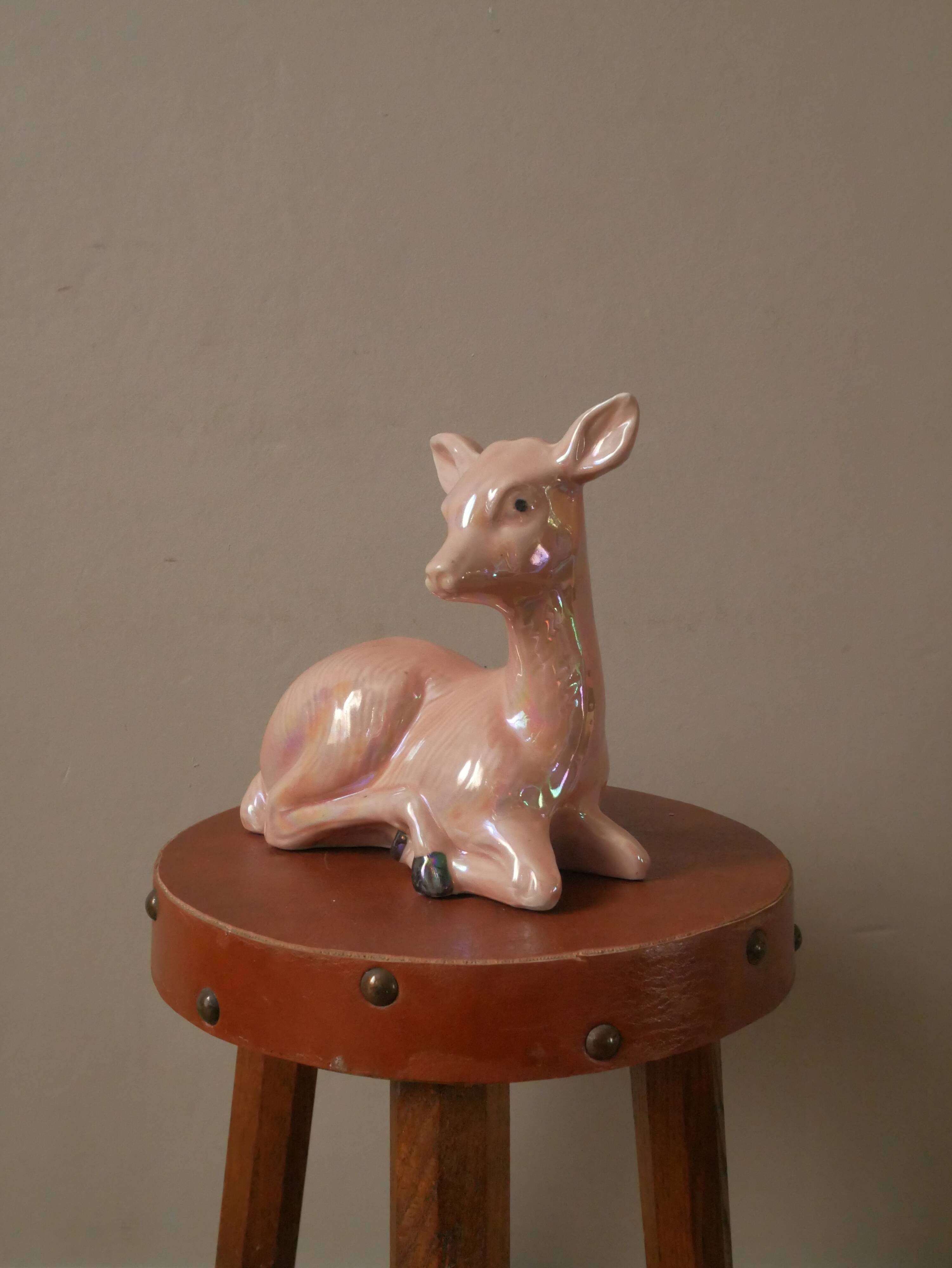 doe ceramic porcelain collection iridescent pink bambi vintage decoration kitsch 50s bohemian child