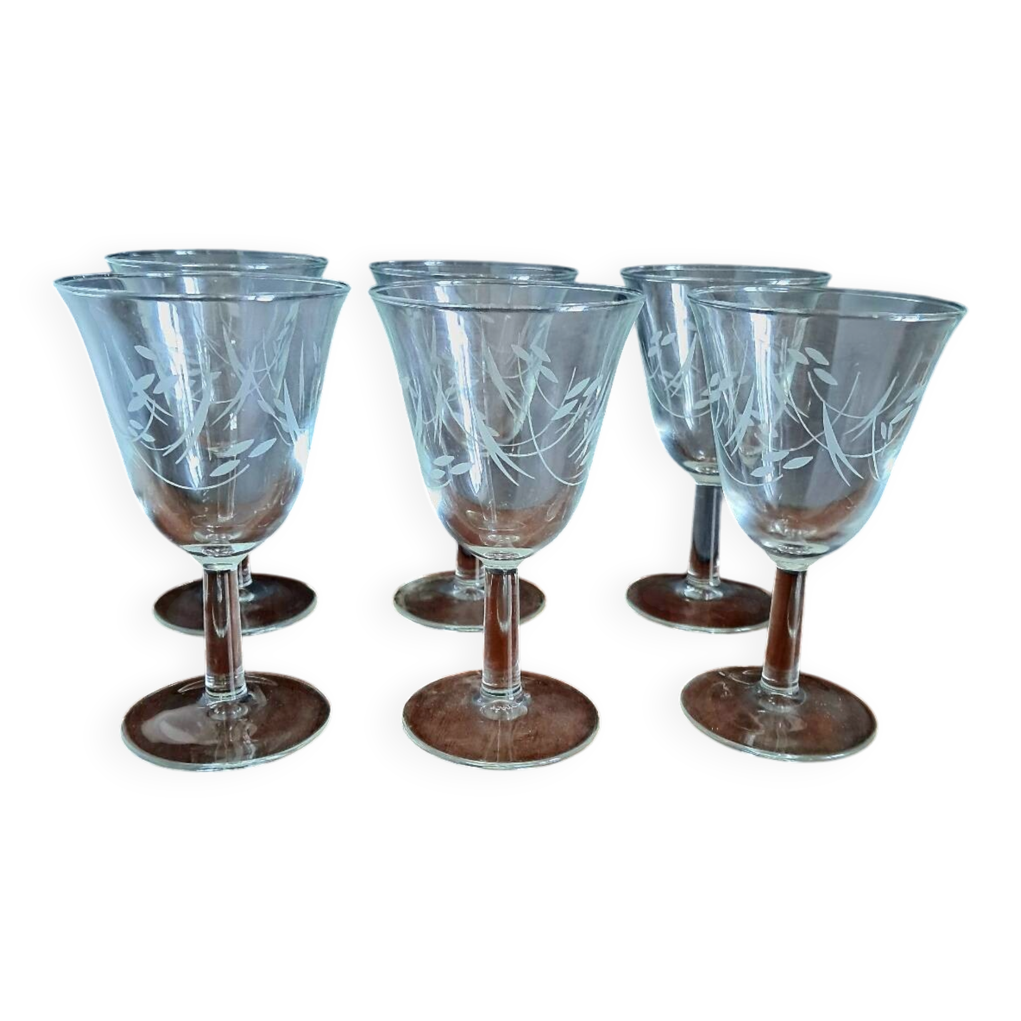 6 Luminarc foliage wine glasses from the 60s, new