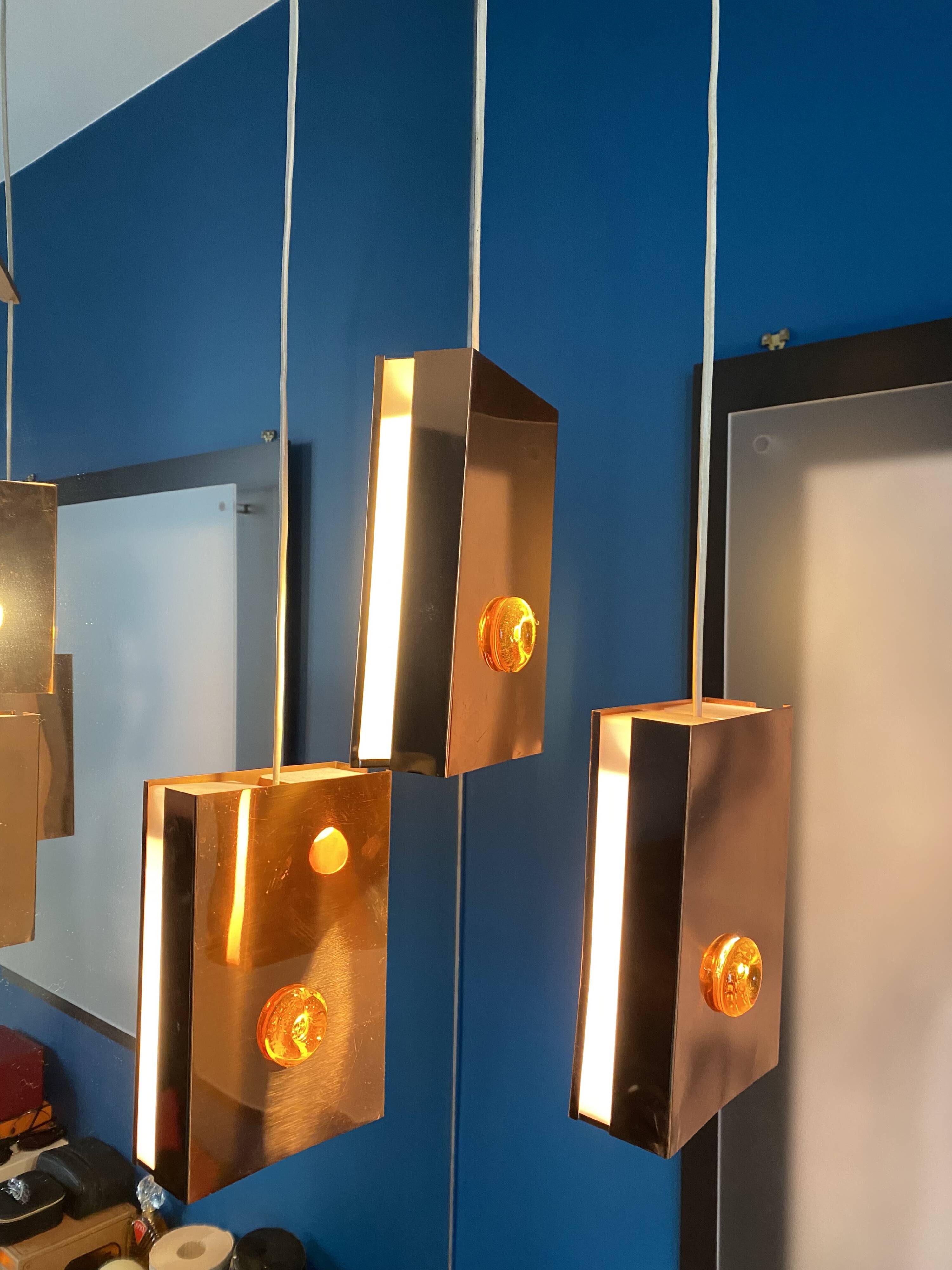 Copper and glass pendant light from the 1970s.