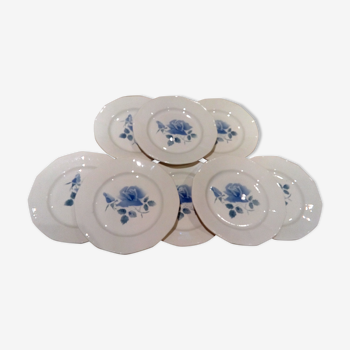 Set de 8 assiettes rose bleue Digoin