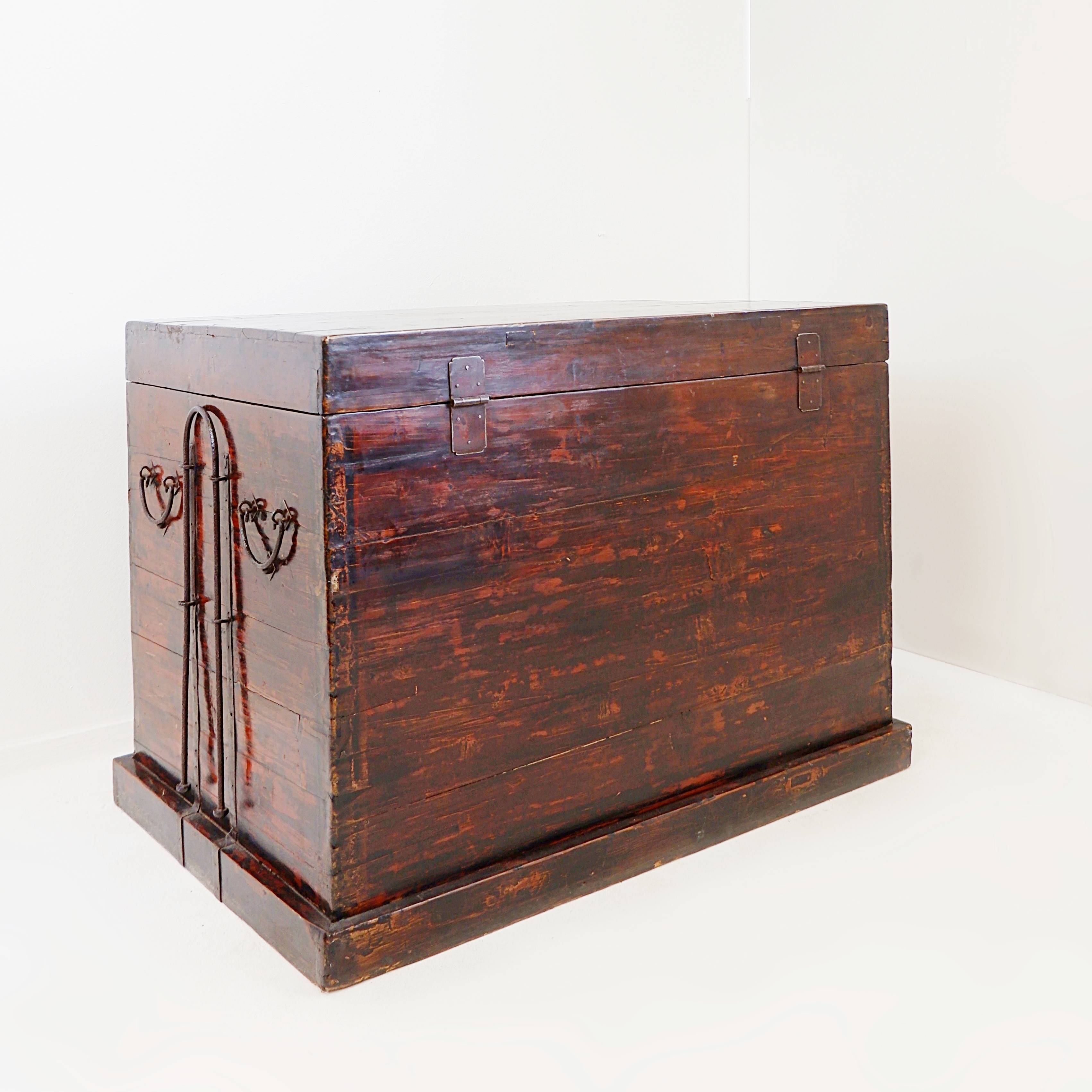 Ancient Japanese chest made of wood and iron.