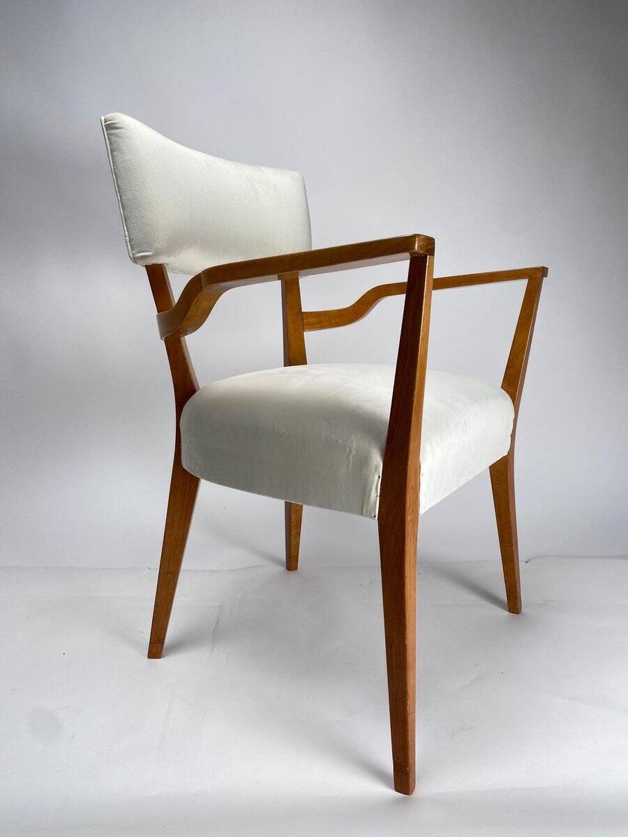 Paire de fauteuils organiques en velours et bois dans le style de Gio Ponti, années 50