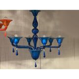 Glass Chandelier in Blue Lattimo Color