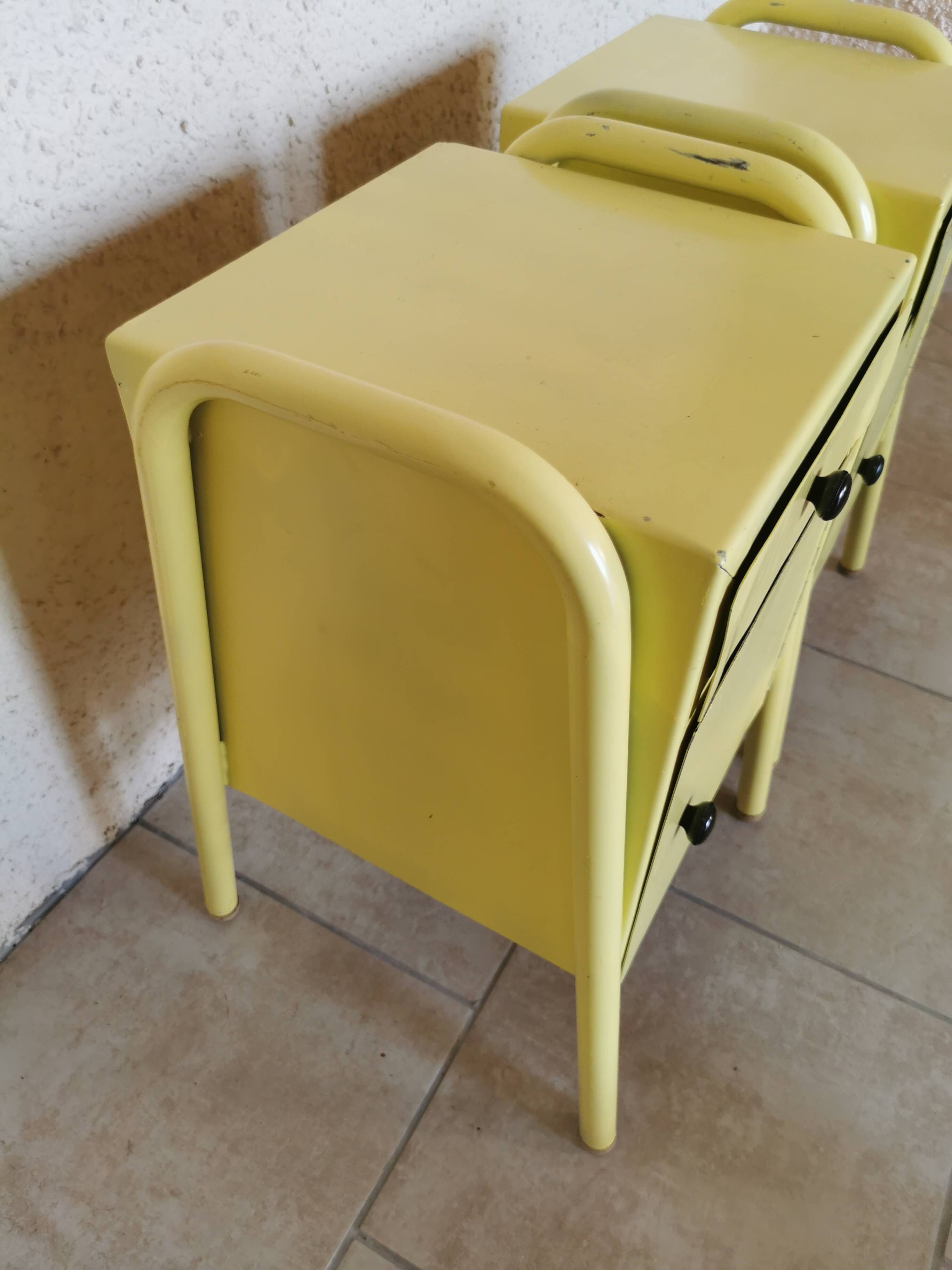 Pair of boarding school bedside tables