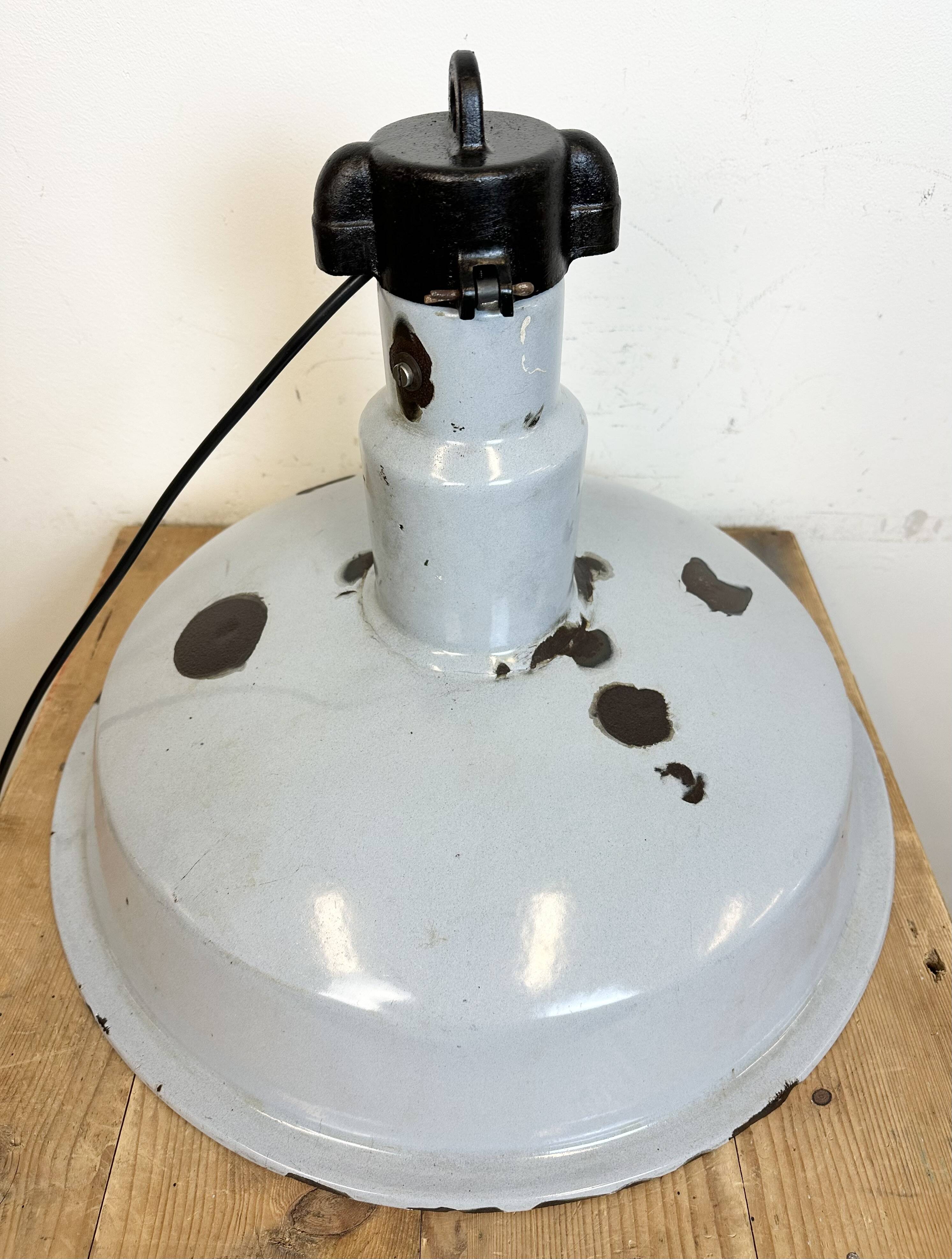Large Industrial Midcentury Grey Enamel Factory Lamp, 1950s