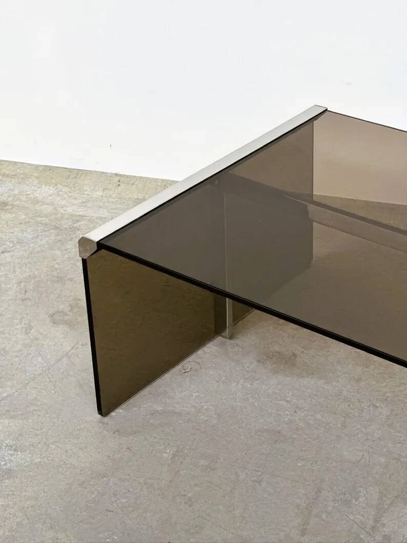 Smoked Glass Coffee Table Radice & Galotti with Chrome Details, Italy, 1970s