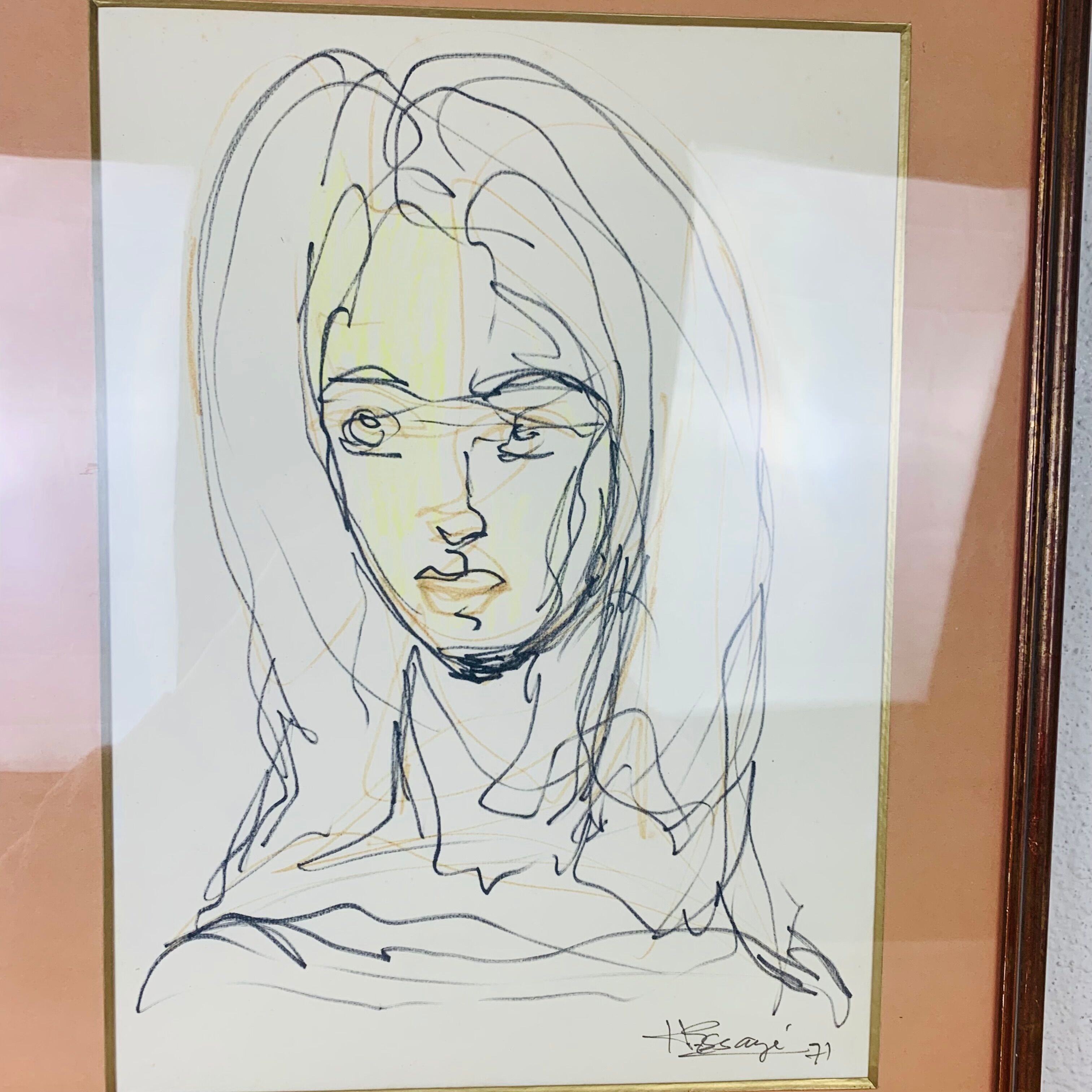 Portrait painting of woman drawing 70s