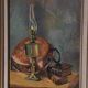 Framed oil on canvas – Still life with lamp, Yvonne Sellier