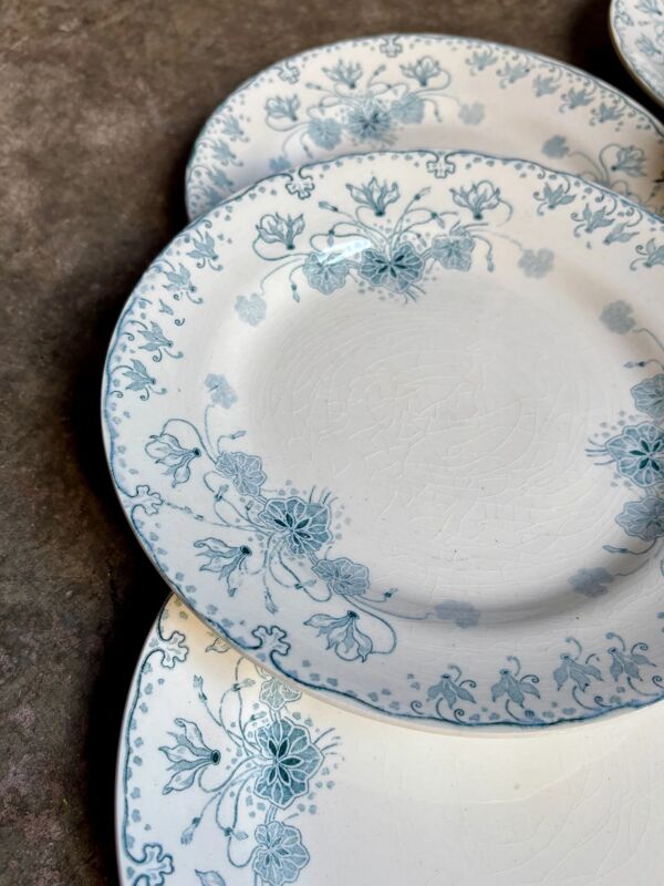 6 assiettes à dessert H.Boulenger à Choisy-le-Roi en terre de fer, service ''Cyclamen