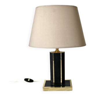 70s-80s living room lamp in leather and gold metal