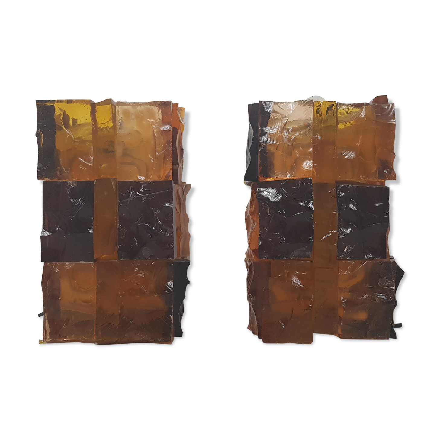 Pair of brutalist wall light in cut glass by Jean Simon Labret