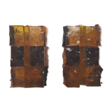 Pair of brutalist wall light in cut glass by Jean Simon Labret