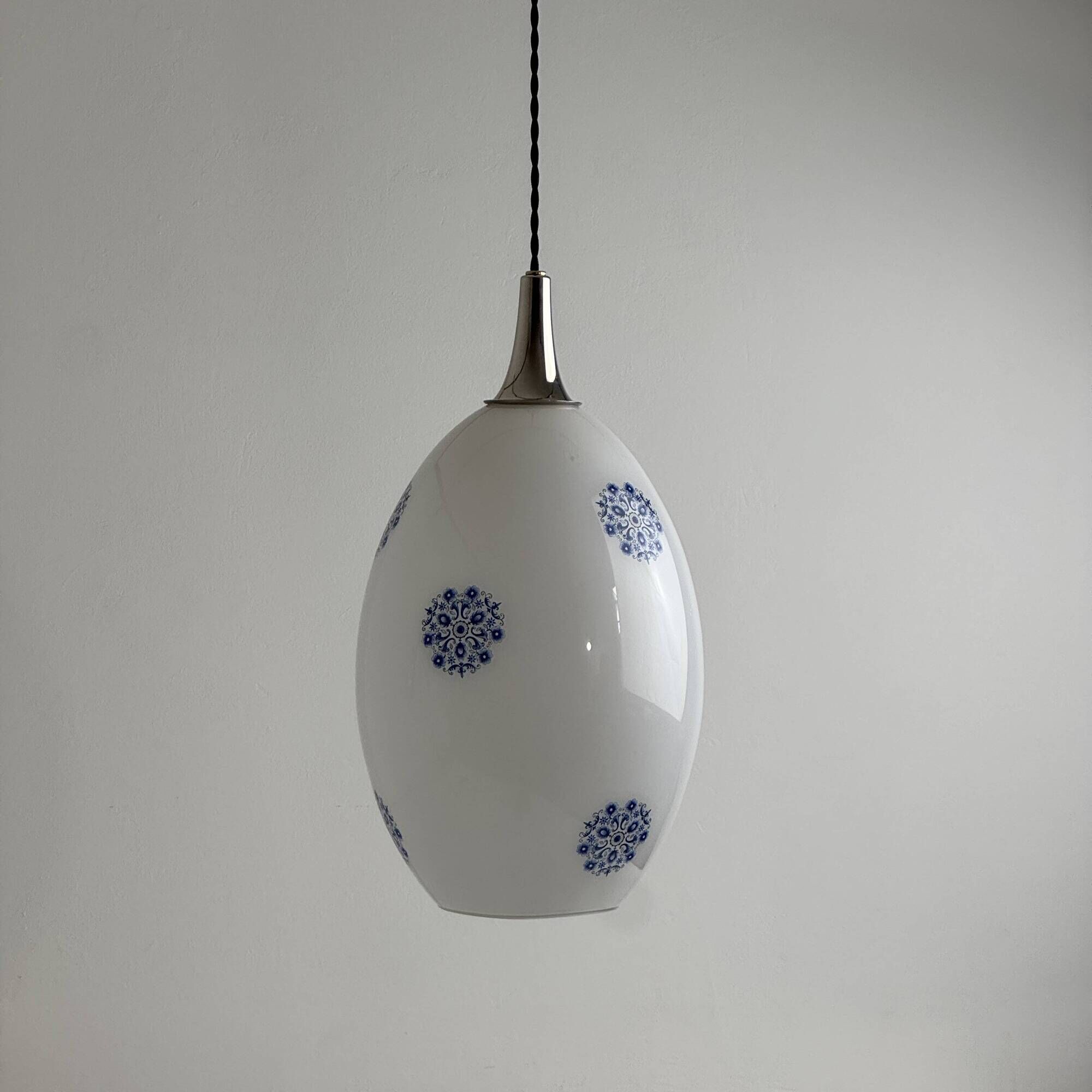 Old large ovoid suspension 1970 in vintage opaline
