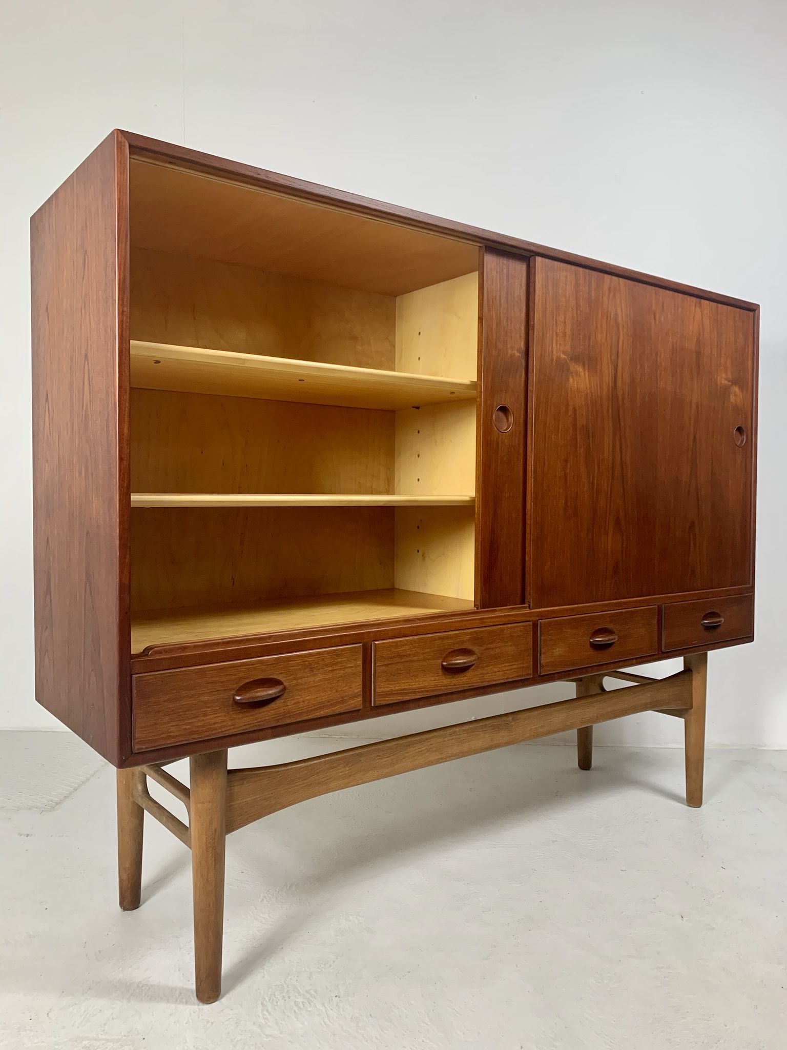 Danish midcentury teak credenza highboard by Ejvind A Johansson