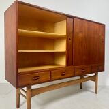 Danish midcentury teak credenza highboard by Ejvind A Johansson
