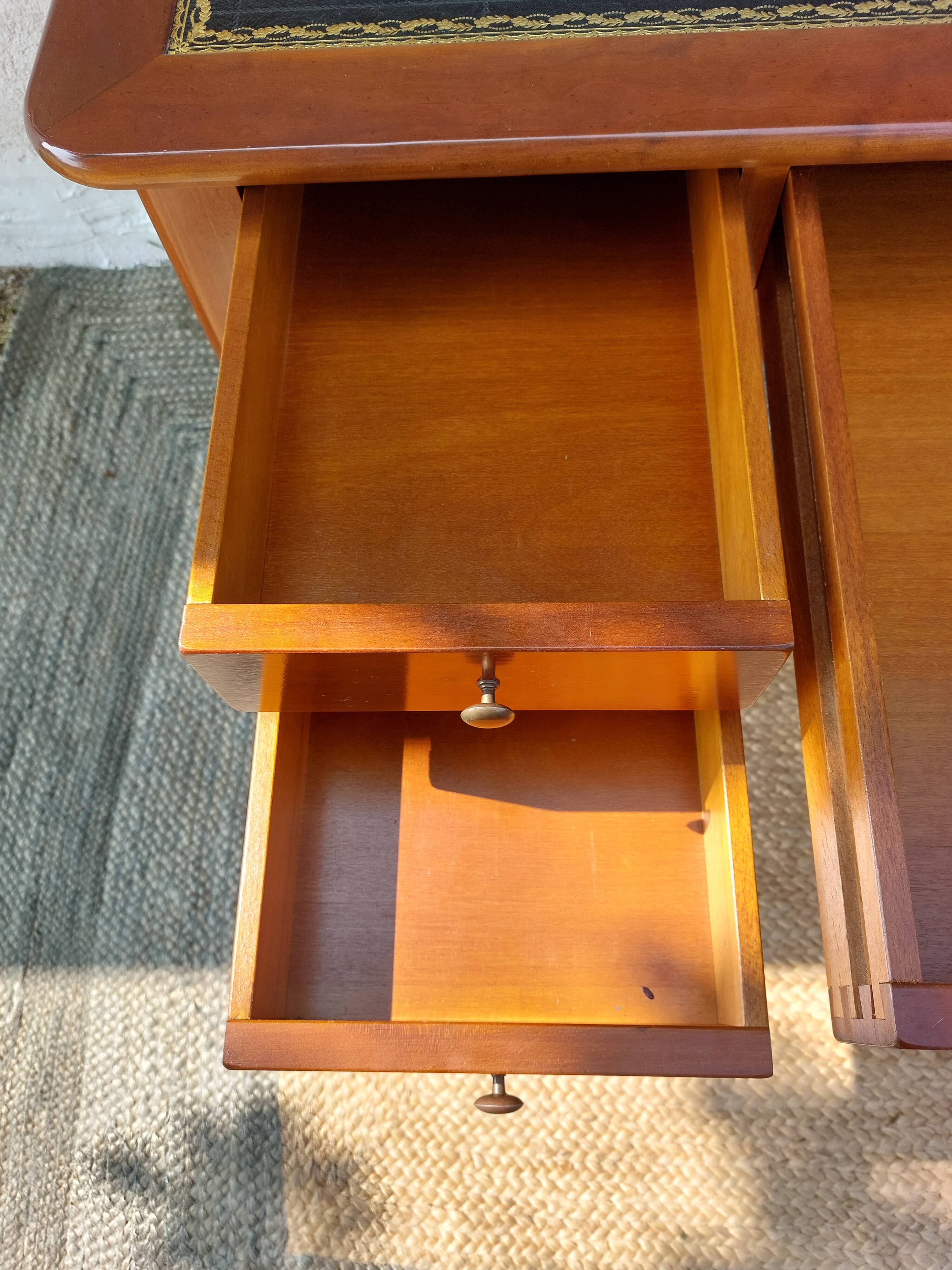 Desk, black leather top