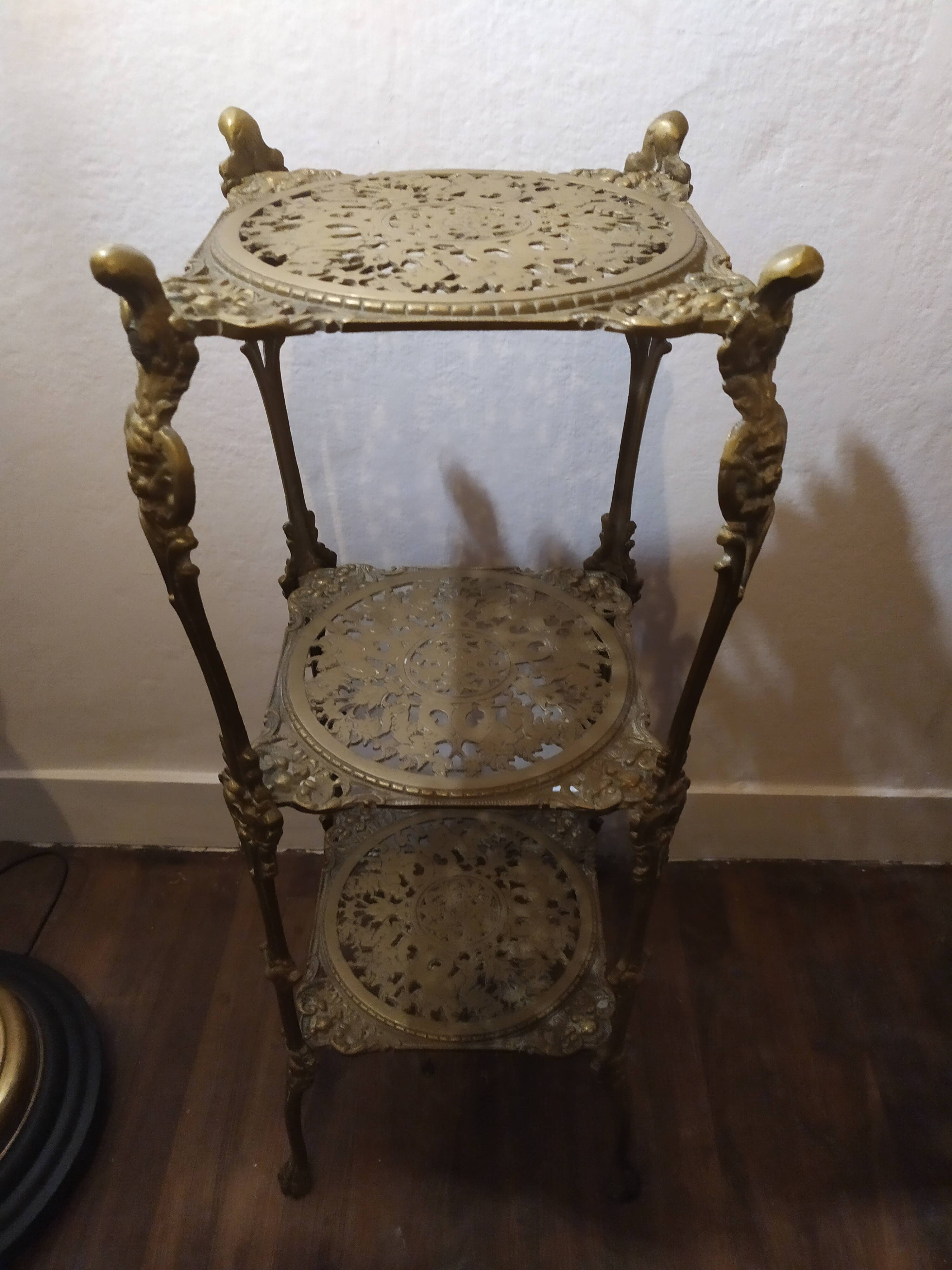 Small old chiseled brass pedestal