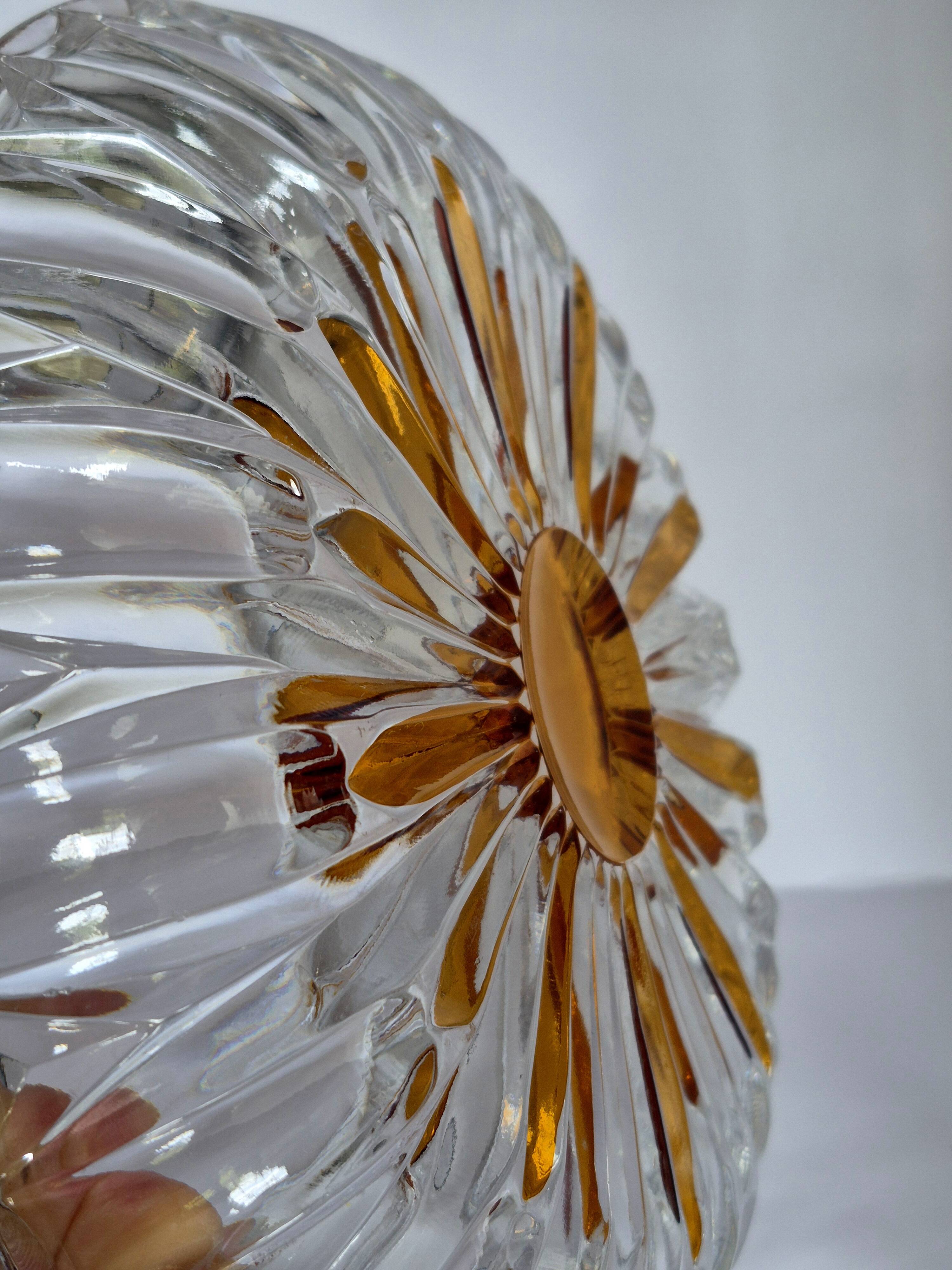 Vintage cut crystal pocket bowl with amber centre – 1960s/70s