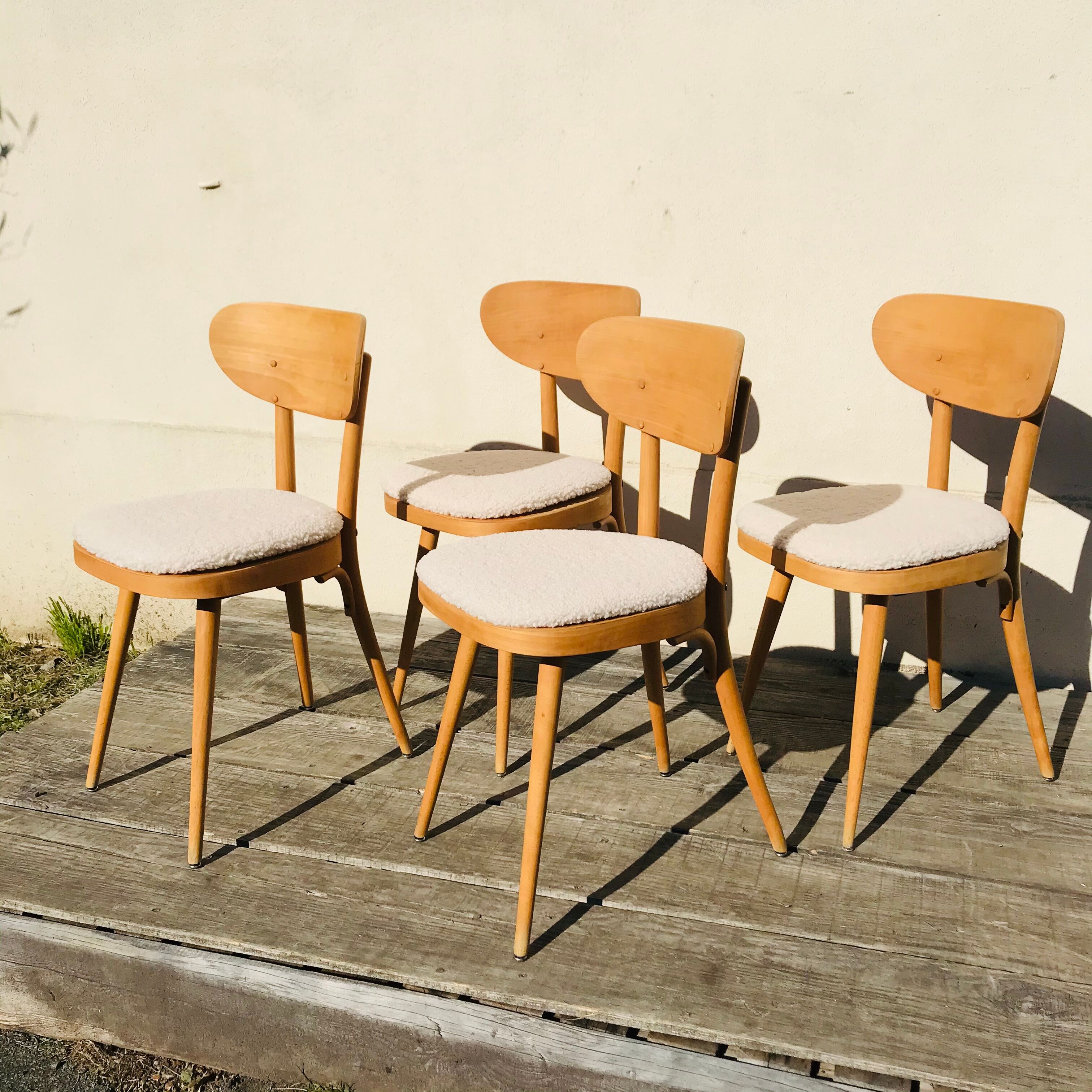 4 vintage 1960 Baumann chairs in blond beech
