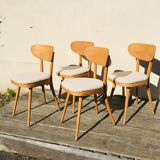 4 vintage 1960 Baumann chairs in blond beech
