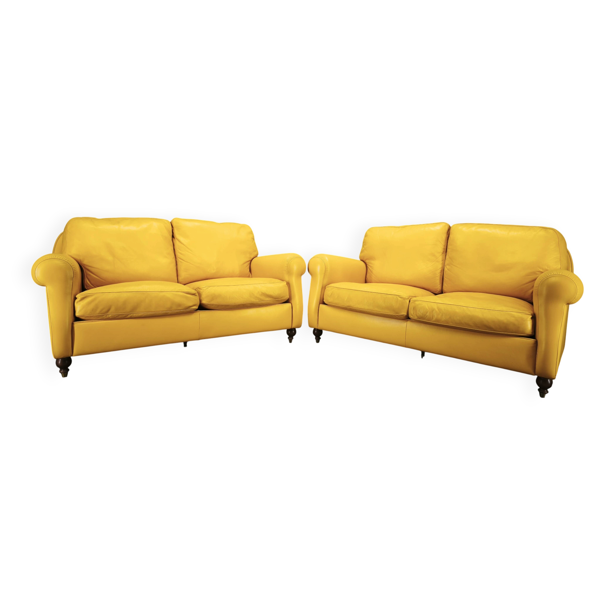 Pair of Poltrona Frau George Leather Sofas, Italy, 1992