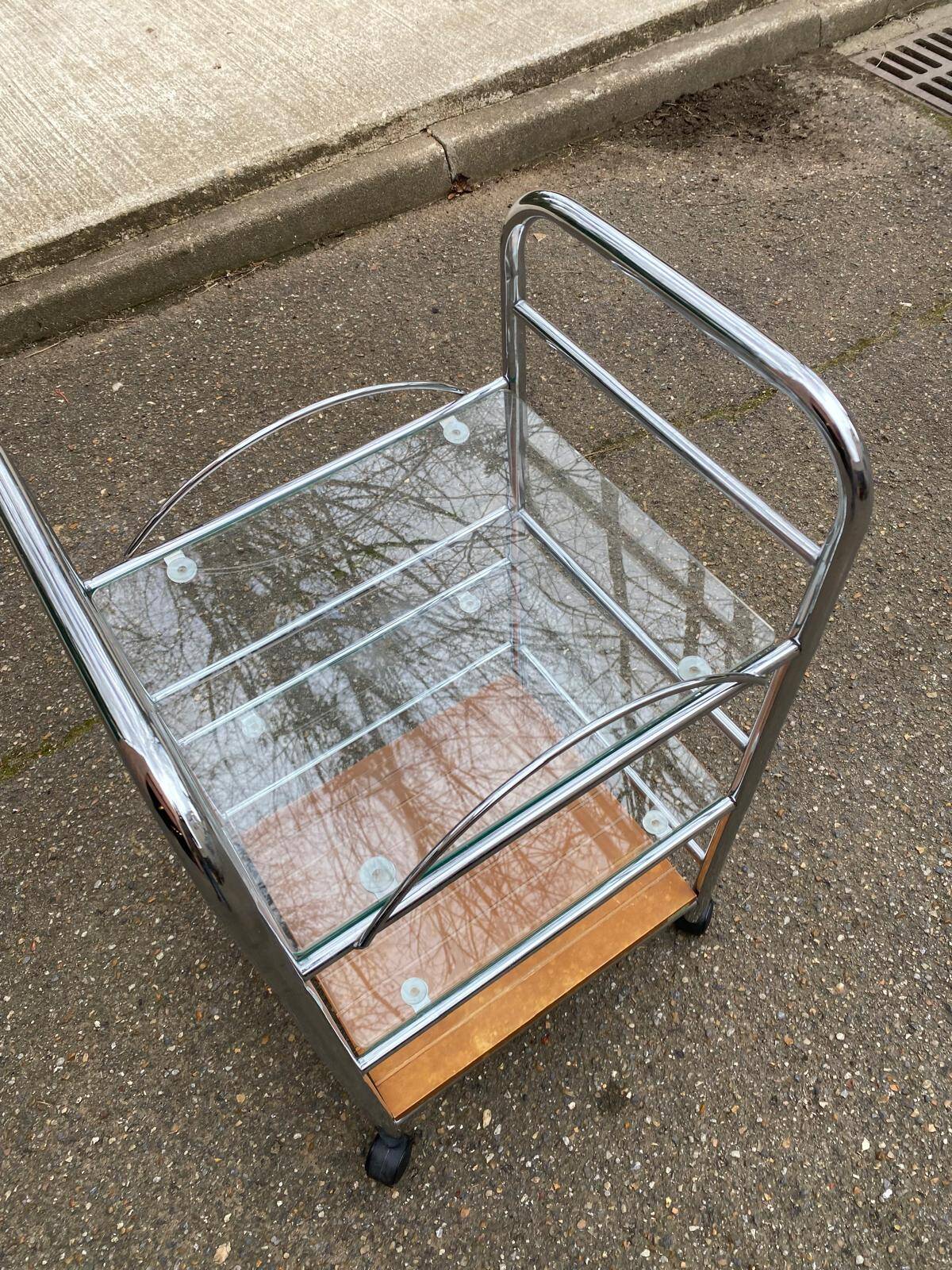 Desserte vintage Allibert acier et verre