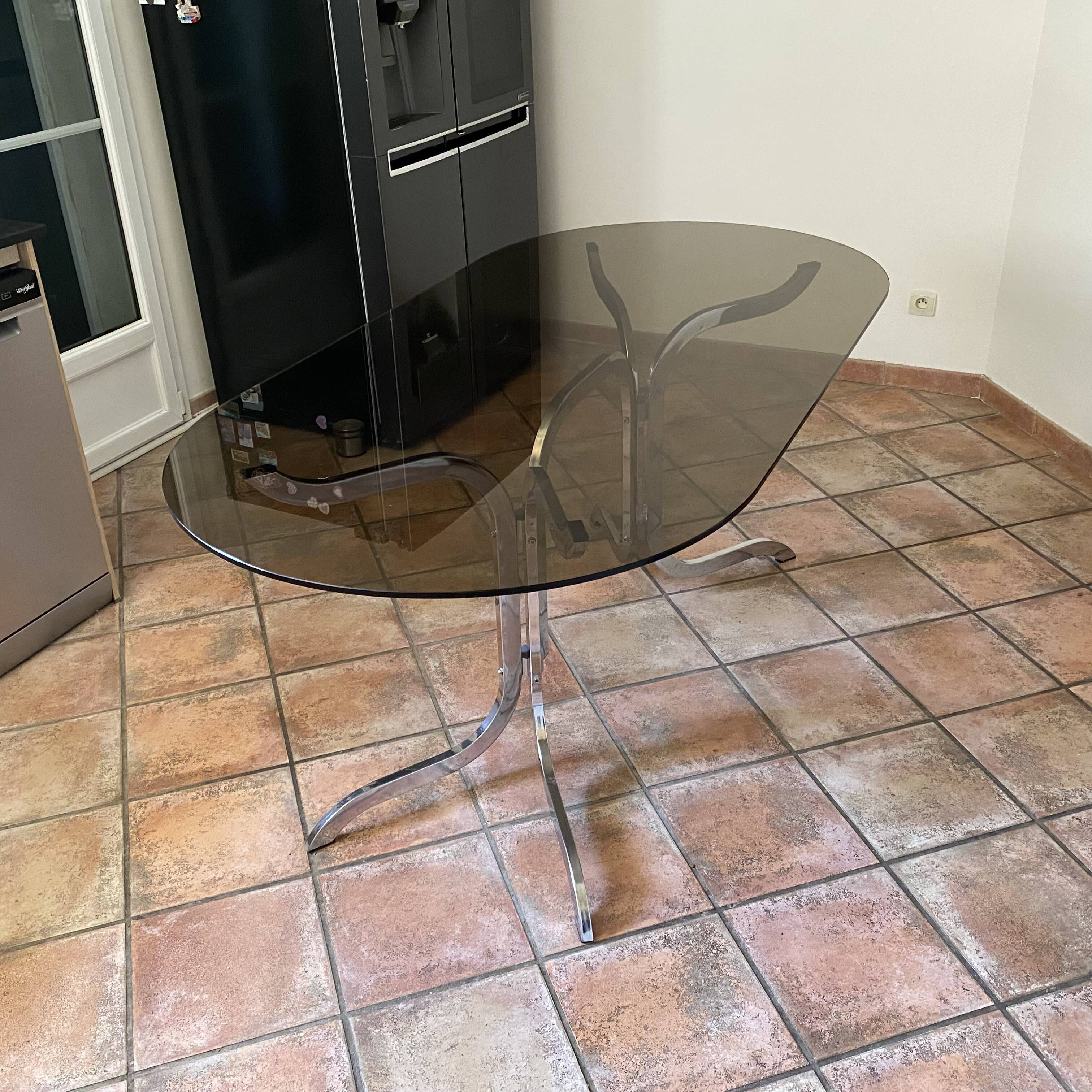 Roche Bobois table and its 6 chairs. 1970. 180x90.