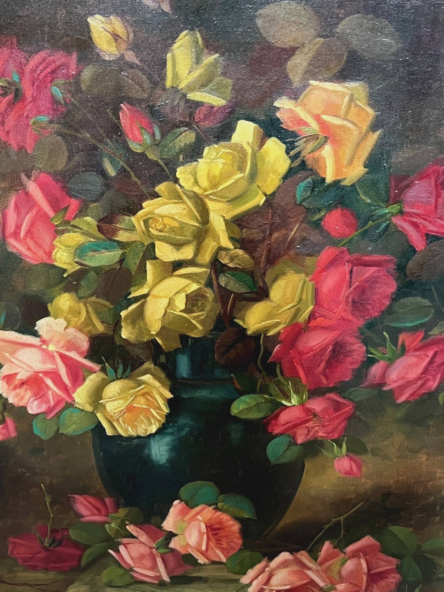 Old still life signed with roses.