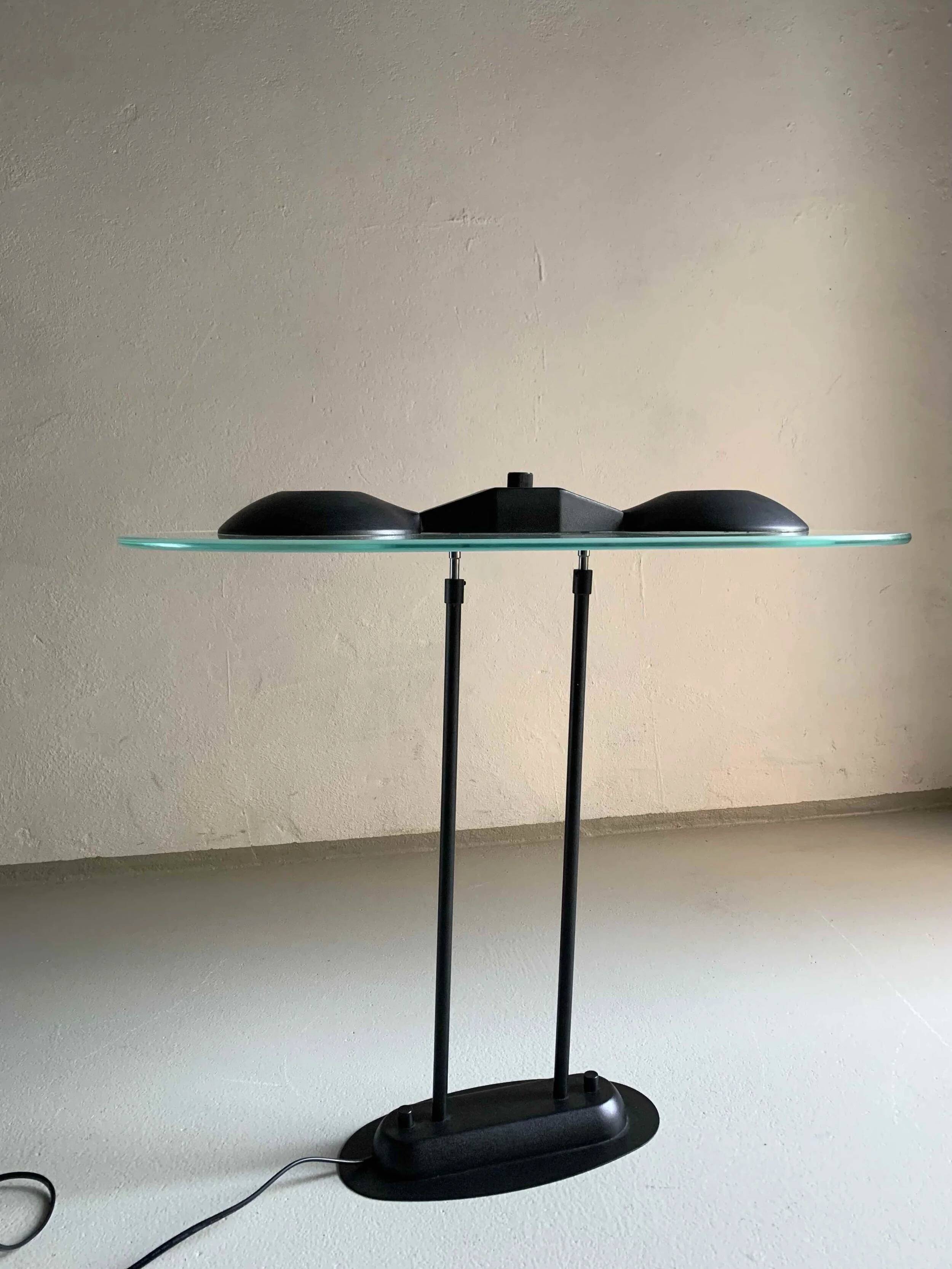 Postmodern black metal glass ceiling lamp | 1990s