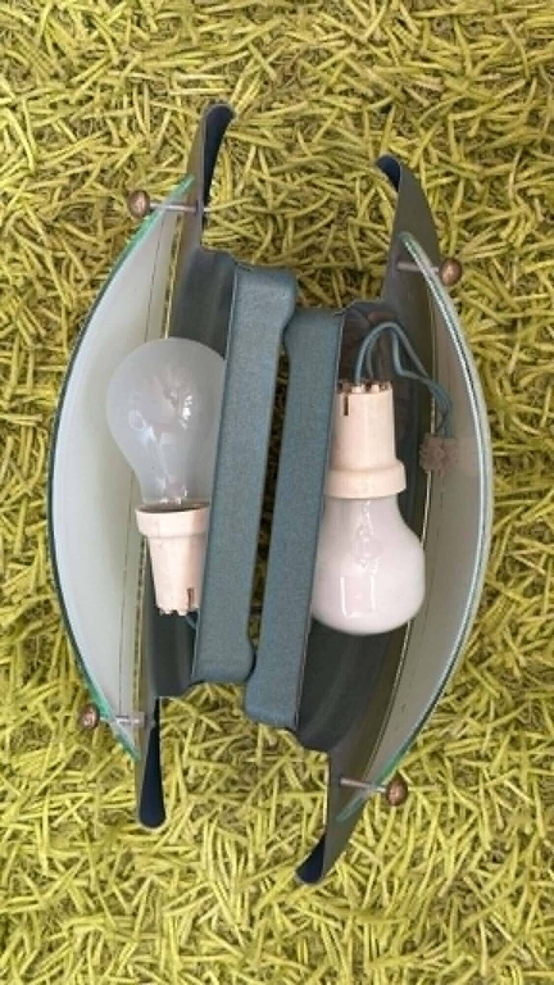 lot of 2 half-moon wall sconces in speckled sage green made in Italy vintage