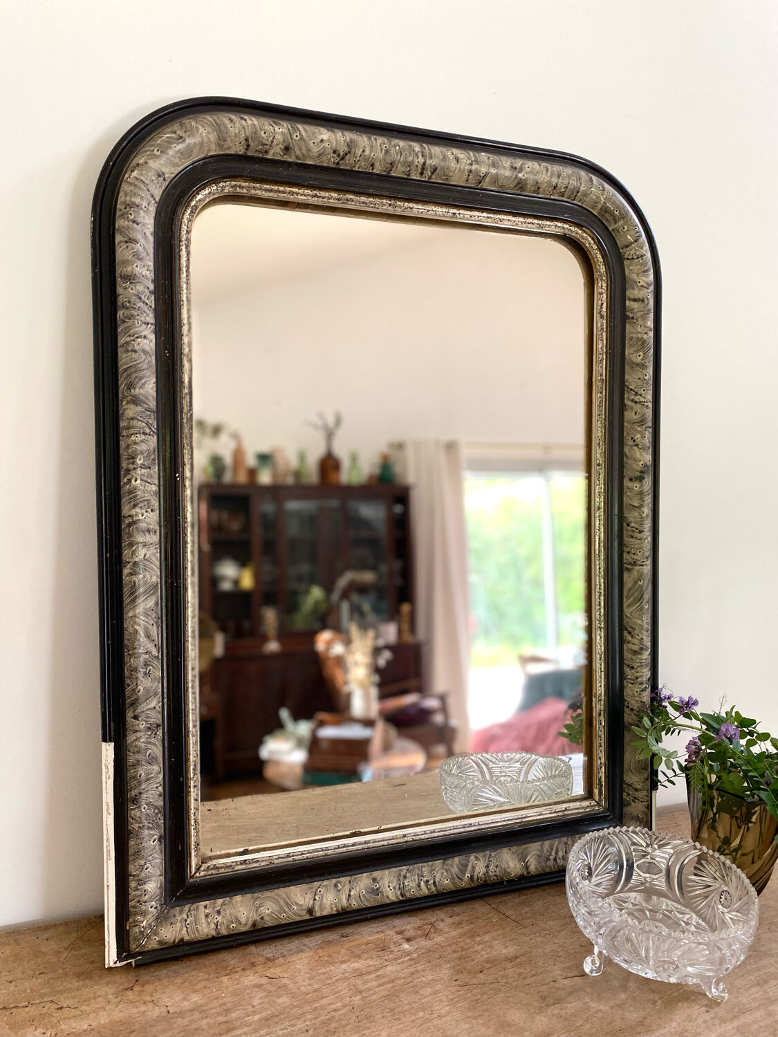 Louis philippe antique mirror with marbled plate